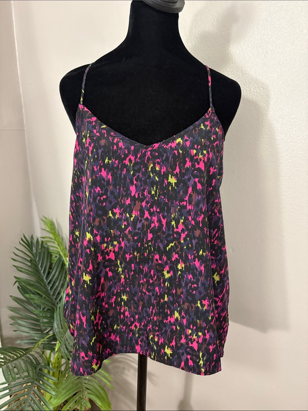 freebird Black V-Neck Cami with Pink & Neon Accents